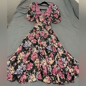1980S BLACK AND PINK FLORAL PARTY DRESS
